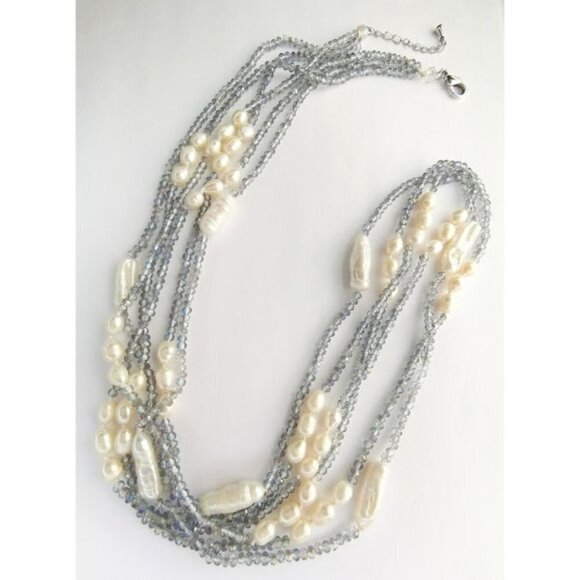LUXURIOUS White Pearl Swarovski Crystal long short necklace - Picture 4 of 10